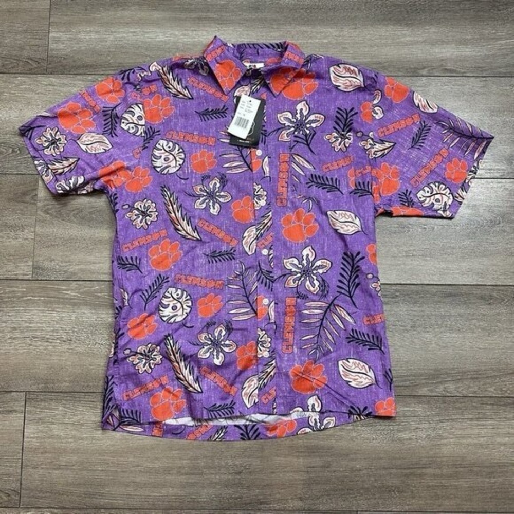 Wes Willy Purple Clemson Tigers Vintage Floral Button Up Shirt